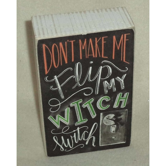 NWT Halloween Primitives Kathy Chalk Art Sign Don't Make Me Flip Witch Switch - Picture 9 of 11
